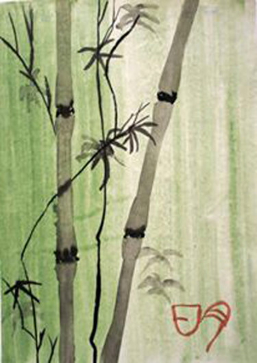 Malerei mit dem Titel "bambou" von Sebastian Ponchaut (sterton), Original-Kunstwerk, Aquarell