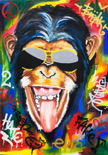Painting titled "Monkey Two" by D79pl, Original Artwork, Oil
