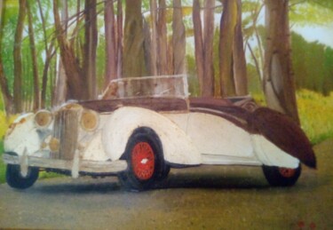 Painting titled "Auto d'Epoca nella…" by Sebastiana Grazia Leonardi, Original Artwork, Oil Mounted on Wood Panel