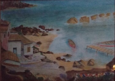 Pittura intitolato "Paese Mare" da Sebastiana Grazia Leonardi, Opera d'arte originale, Pastello