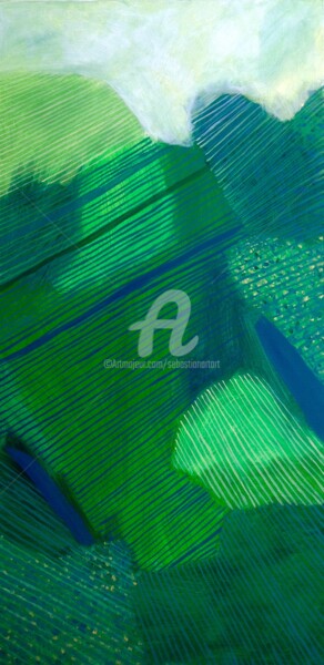 Malerei mit dem Titel "grüne sonnenstrahlen" von Sebastian Olivier Burckhardt, Original-Kunstwerk, Acryl