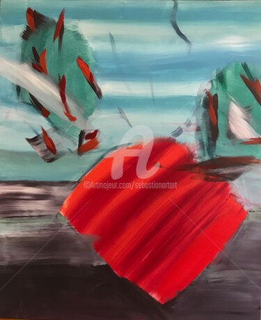 Malerei mit dem Titel "Bird in Red" von Sebastian Olivier Burckhardt, Original-Kunstwerk, Acryl