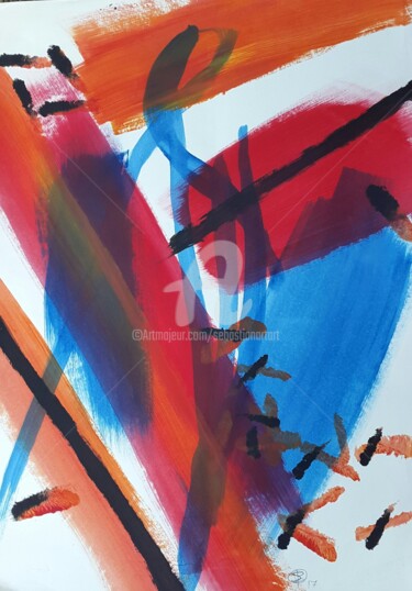 Peinture intitulée "Champ Rouge" par Sebastian Olivier Burckhardt, Œuvre d'art originale, Gouache