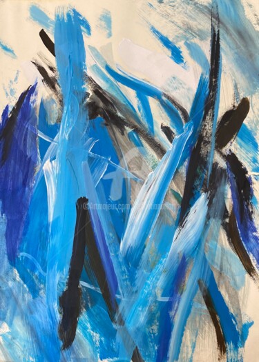 Malerei mit dem Titel "Blaues Drama" von Sebastian Olivier Burckhardt, Original-Kunstwerk, Acryl