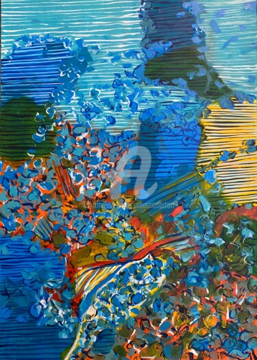 Malerei mit dem Titel "Wasserspiele, blaue…" von Sebastian Olivier Burckhardt, Original-Kunstwerk, Acryl