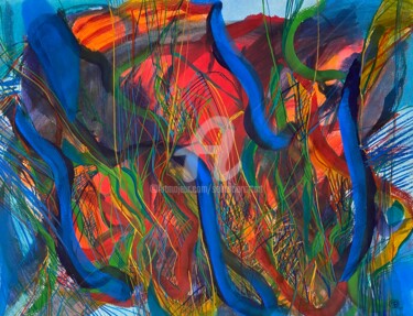 Painting titled "Blaue Linien" by Sebastian Olivier Burckhardt, Original Artwork, Gouache