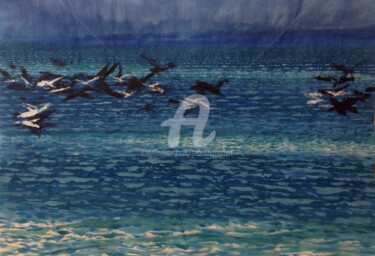 Painting titled "Birds and Sea and W…" by Sebastian Olivier Burckhardt, Original Artwork, Acrylic