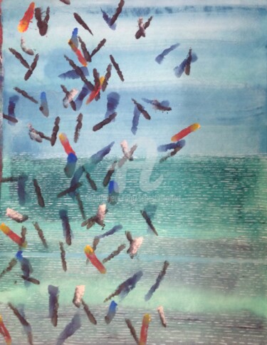 Peinture intitulée "Birds and Sea above…" par Sebastian Olivier Burckhardt, Œuvre d'art originale, Acrylique