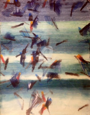 Schilderij getiteld "Birds Flying Around" door Sebastian Olivier Burckhardt, Origineel Kunstwerk