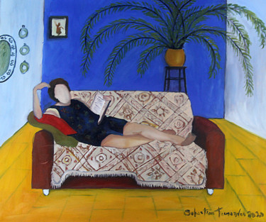 Painting titled "Mulher no sofá" by Sebastian Fernandes, Original Artwork, Oil