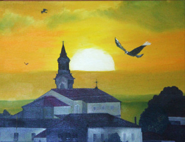 Painting titled "Pôr do sol da Casa…" by Sebastian Fernandes, Original Artwork, Oil