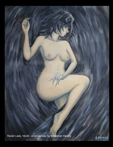 Painting titled "Raven Lady" by Sebastian Haines, Original Artwork