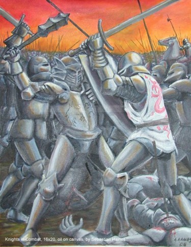 Painting titled "Knights in Combat" by Sebastian Haines, Original Artwork
