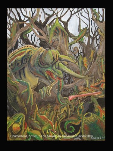 Painting titled "Chameleons" by Sebastian Haines, Original Artwork
