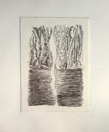 Drawing titled "Grotte intérieure" by Sébastien Darroman, Original Artwork, Ink Mounted on Cardboard