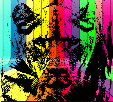 Arte digitale intitolato "Lion à l'affût" da Mose, Opera d'arte originale, Fotomontaggio