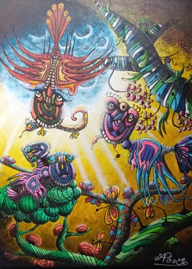 Pintura intitulada "La neuvième planète." por Mose, Obras de arte originais, Acrílico