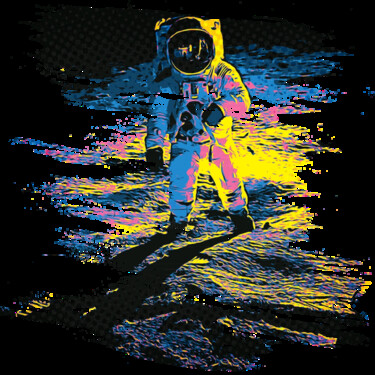 Цифровое искусство под названием "Astronautes colorés" - Mose, Подлинное произведение искусства, Цифровой коллаж