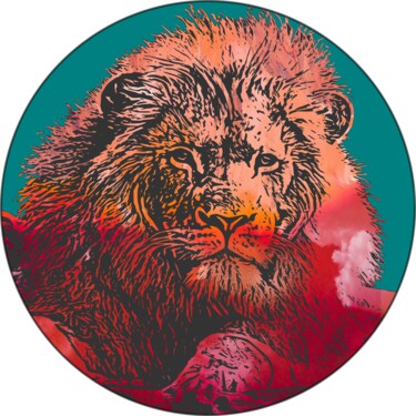 Digitale Kunst getiteld "Lion rouge" door Mose, Origineel Kunstwerk, Digitale collage