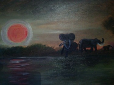 Peinture intitulée "Jungle au crépuscule" par Sébastien Frau, Œuvre d'art originale, Huile