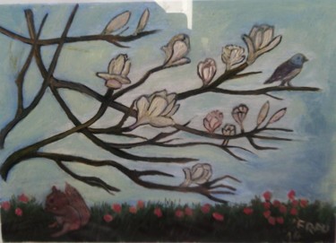 Peinture intitulée "Magnolias en fleurs" par Sébastien Frau, Œuvre d'art originale, Huile