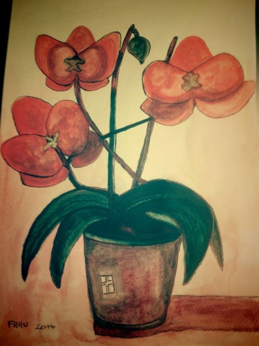 Peinture intitulée "Orchidées envahissa…" par Sébastien Frau, Œuvre d'art originale, Aquarelle