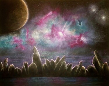 Painting titled "Space beach.jpg" by Sebastien Josie, Original Artwork, Acrylic