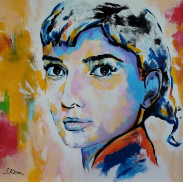 Painting titled "Audrey Hepburn" by Sébastien Klein, Original Artwork, Acrylic Mounted on Wood Stretcher frame