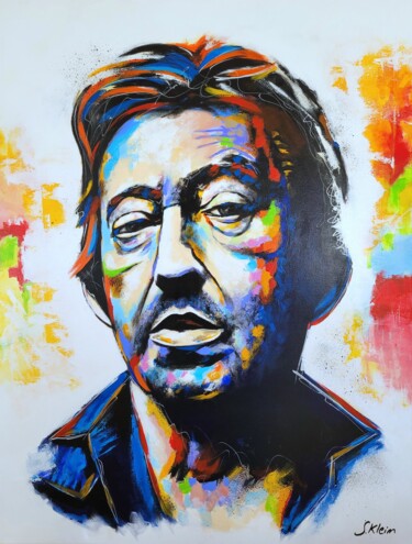 Schilderij getiteld "Serge Gainsbourg #3" door Sébastien Klein, Origineel Kunstwerk, Acryl Gemonteerd op Frame voor houten b…