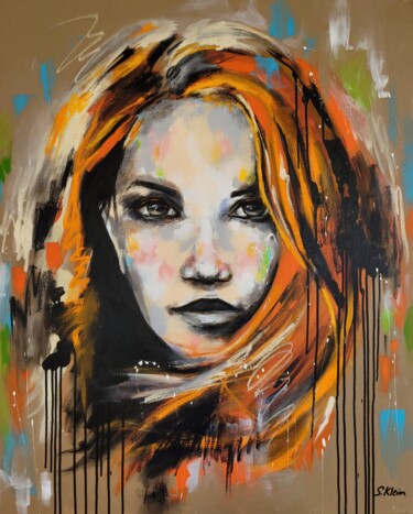 Painting titled "Camille" by Sébastien Klein, Original Artwork, Oil Mounted on Wood Stretcher frame