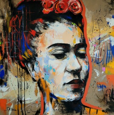 Painting titled "Frida Kahlo" by Sébastien Klein, Original Artwork, Acrylic Mounted on Wood Stretcher frame