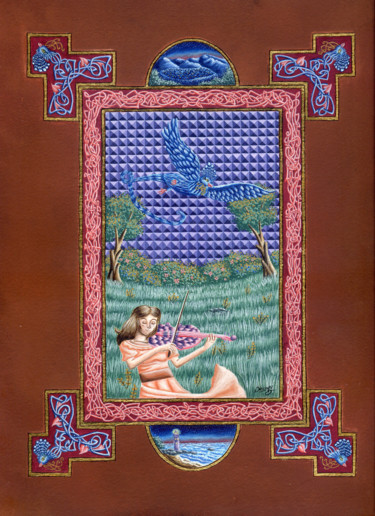 Painting titled "L'oiseau Légendaire" by Sébastien Maillard, Original Artwork, Tempera
