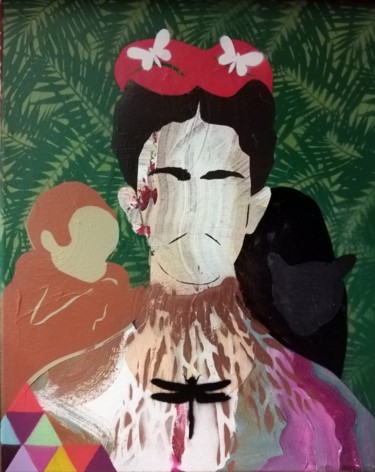 Malerei mit dem Titel "D'après Frida Kahlo" von Sebastien Montag, Original-Kunstwerk, Acryl