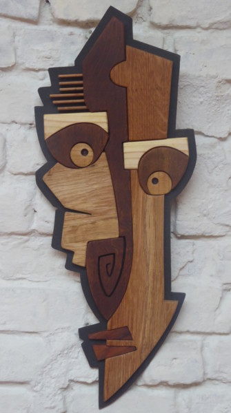 Sculpture titled "mask 2" by Sebastien Riga, Original Artwork, Wood