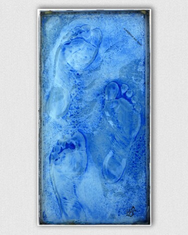 Pintura titulada "Traces bleu" por Sébastien Lefèvre Verrier, Obra de arte original, Vidrio Montado en Metal