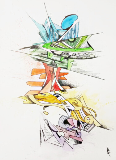 Desenho intitulada "Composition" por Seb Bak, Obras de arte originais, Aquarela
