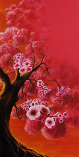 Pittura intitolato "Sous l'arbre en fle…" da Seb Bak, Opera d'arte originale, Acrilico