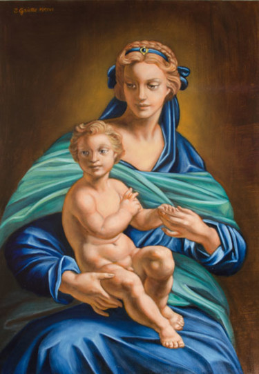 Painting titled "Donna con bambino" by Sebianagaia, Original Artwork, Oil