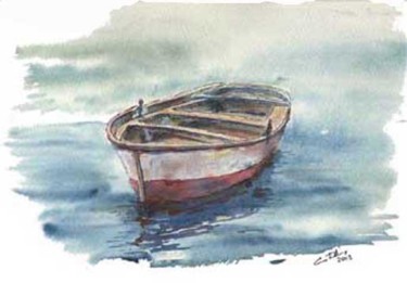Pintura titulada "Bote en el agua" por Sebastián Castillos, Obra de arte original, Oleo