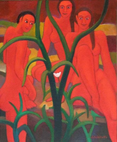 Peinture intitulée "Triade rouge à la f…" par Jean Sebillotte, Œuvre d'art originale