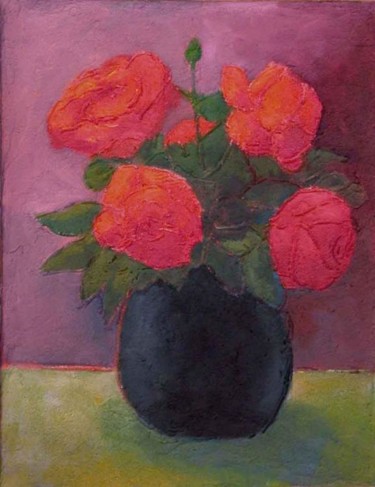 Painting titled "Roses (Huile sur ac…" by Jean Sebillotte, Original Artwork, Oil