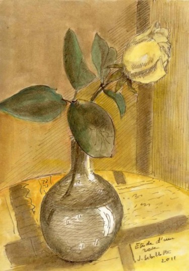 Peinture intitulée "Etude d'une rose" par Jean Sebillotte, Œuvre d'art originale, Autre