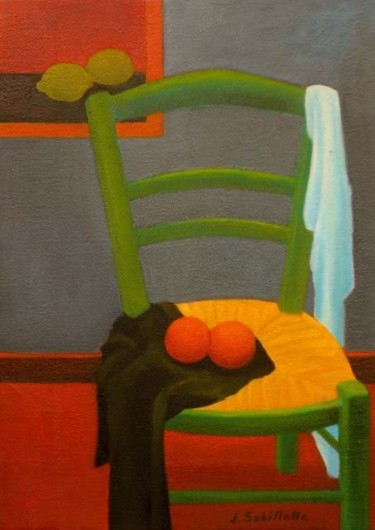Peinture intitulée "Fruits à la chaise" par Jean Sebillotte, Œuvre d'art originale, Autre