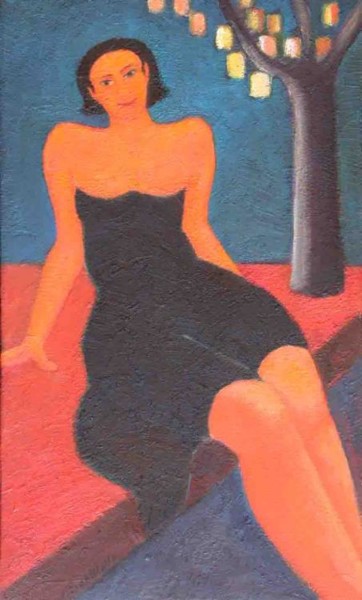 Painting titled "Elle un soir aux la…" by Jean Sebillotte, Original Artwork, Oil