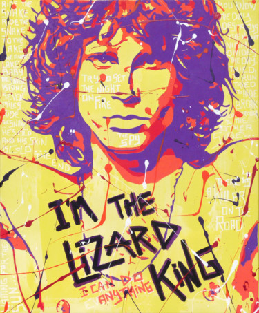 Painting titled "THE LIZARD KING" by Secam, Original Artwork, Acrylic Mounted on Wood Stretcher frame