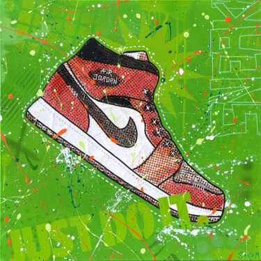 Painting titled "SNEAKER - GREEN" by Secam, Original Artwork, Acrylic Mounted on Wood Stretcher frame