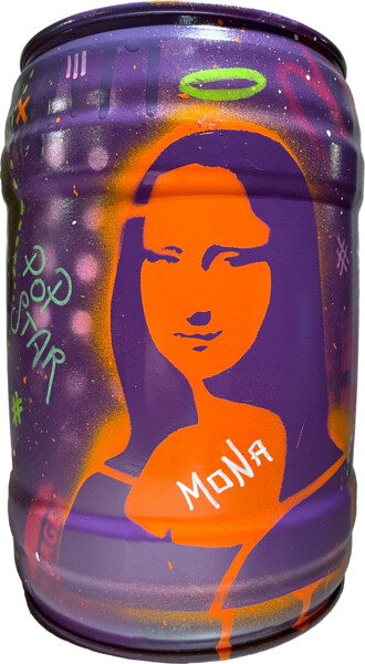 Schilderij getiteld "MONALISA KEG" door Secam, Origineel Kunstwerk, Stencil