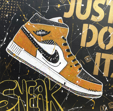 Peinture intitulée "SNEAKER - GOLD" par Secam, Œuvre d'art originale, Acrylique Monté sur Châssis en bois