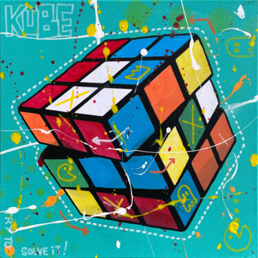 Картина под названием "KUBE - TEAL" - Secam, Подлинное произведение искусства, Акрил Установлен на Деревянная рама для носил…