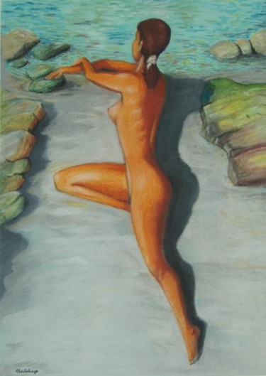 Peinture intitulée "Femme nue au bord d…" par Robert Sechehaye, Œuvre d'art originale, Huile